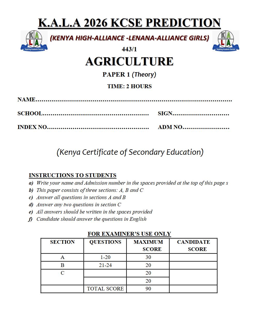 Thumbnail preview of Form 4 Agriculture Paper 1 KCSE Prediction 2026_9