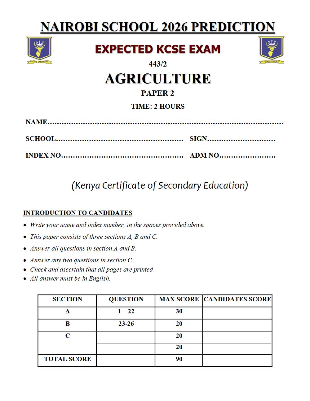 Thumbnail preview of Form 4 Agriculture Paper 2 KCSE Prediction 2026_27