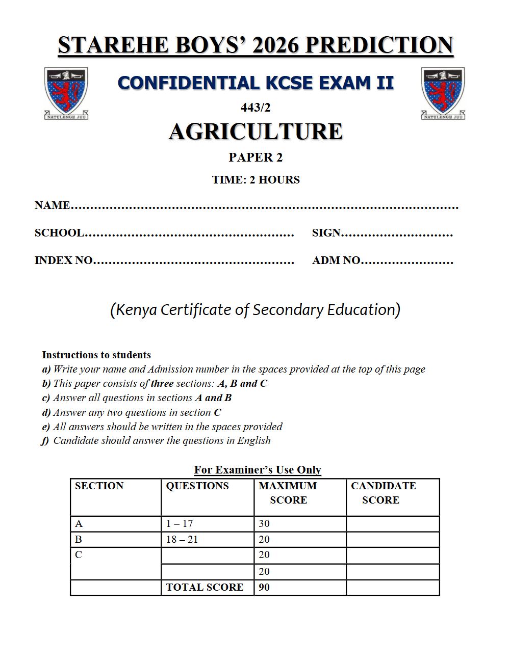 Thumbnail preview of Form 4 Agriculture Paper 2 KCSE Prediction 2026_30