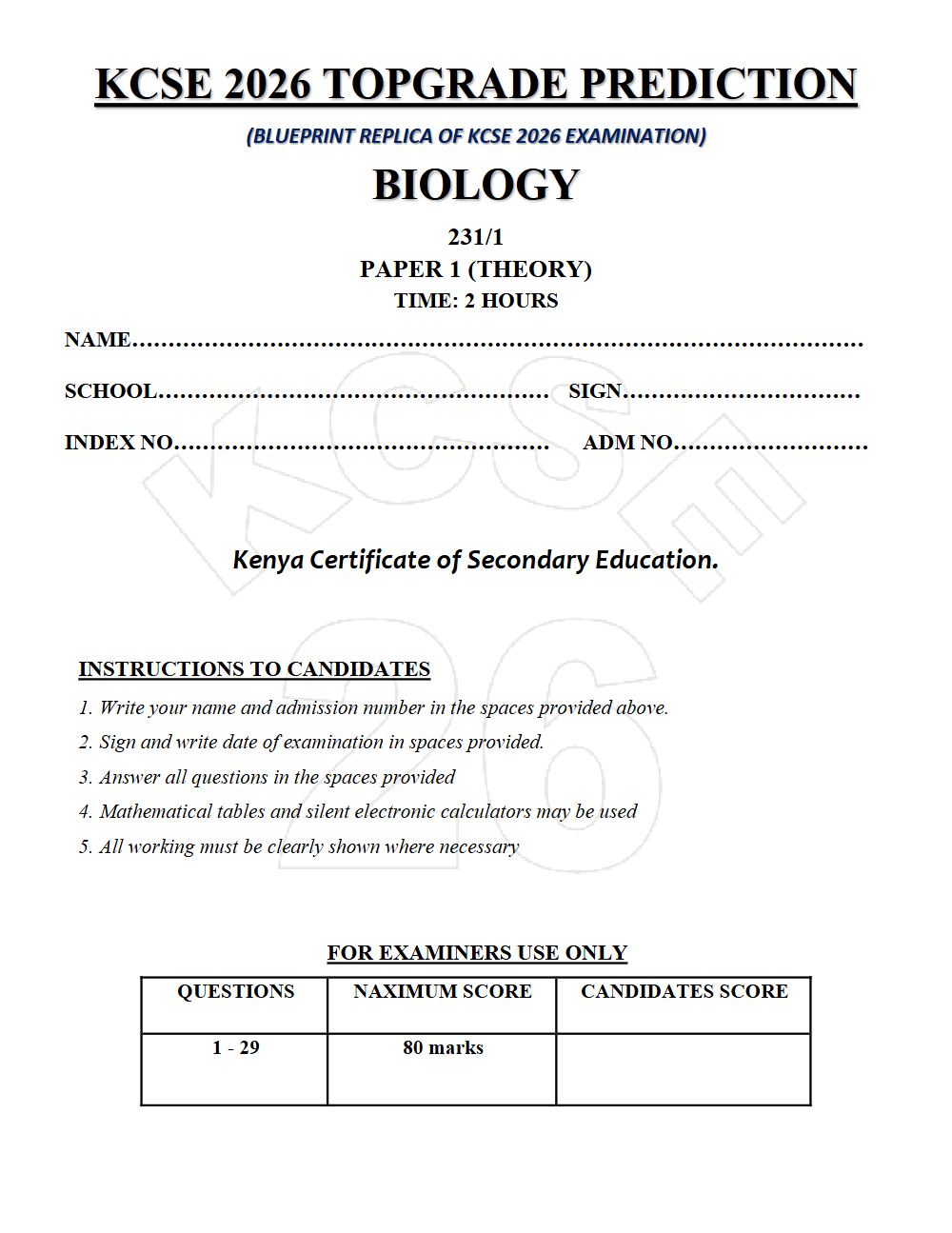 Thumbnail preview of Form 4 Biology Paper 1 KCSE Prediction 2026_20