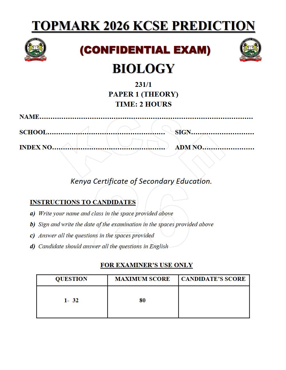 Thumbnail preview of Form 4 Biology Paper 1 KCSE Prediction 2026_32