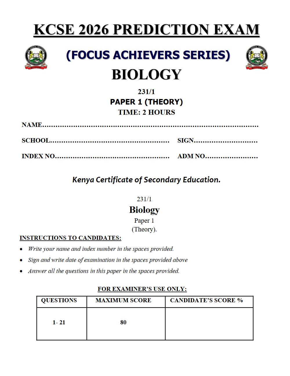 Thumbnail preview of Form 4 Biology Paper 1 KCSE Prediction 2026_8