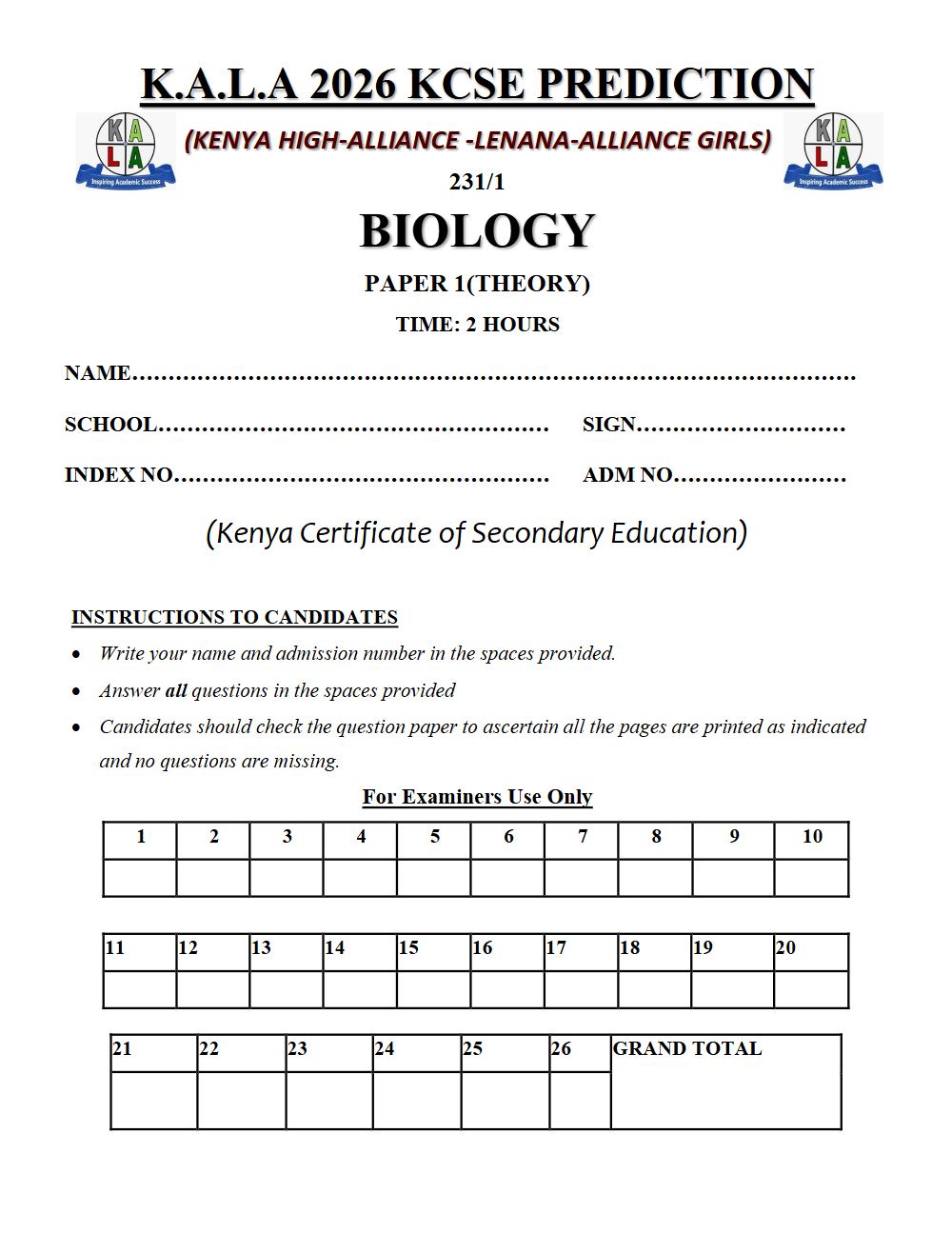 Thumbnail preview of Form 4 Biology Paper 1 KCSE Prediction 2026_9