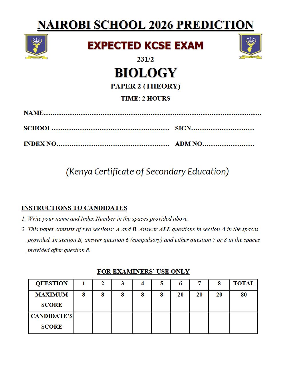 Thumbnail preview of Form 4 Biology Paper 2 KCSE Prediction 2026_27