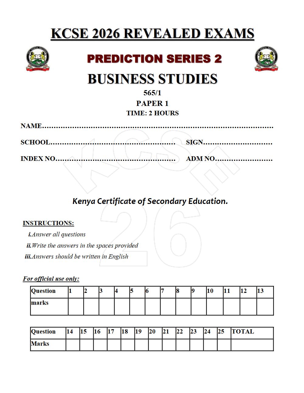 Thumbnail preview of Form 4 Business Studies Paper 1 KCSE Prediction 2026_18