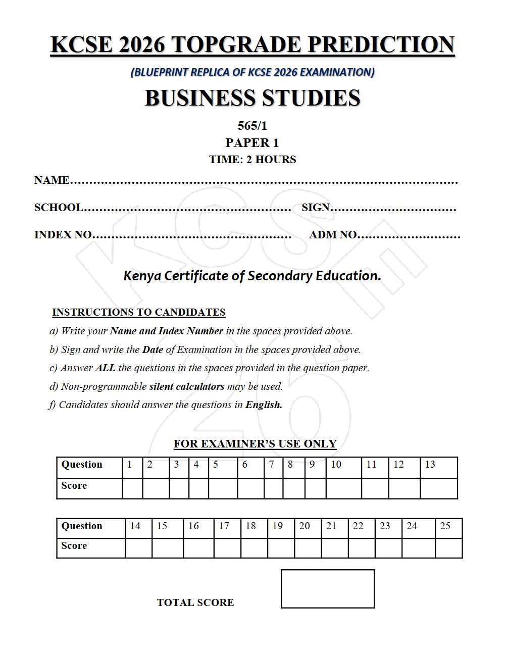 Thumbnail preview of Form 4 Business Studies Paper 1 KCSE Prediction 2026_20