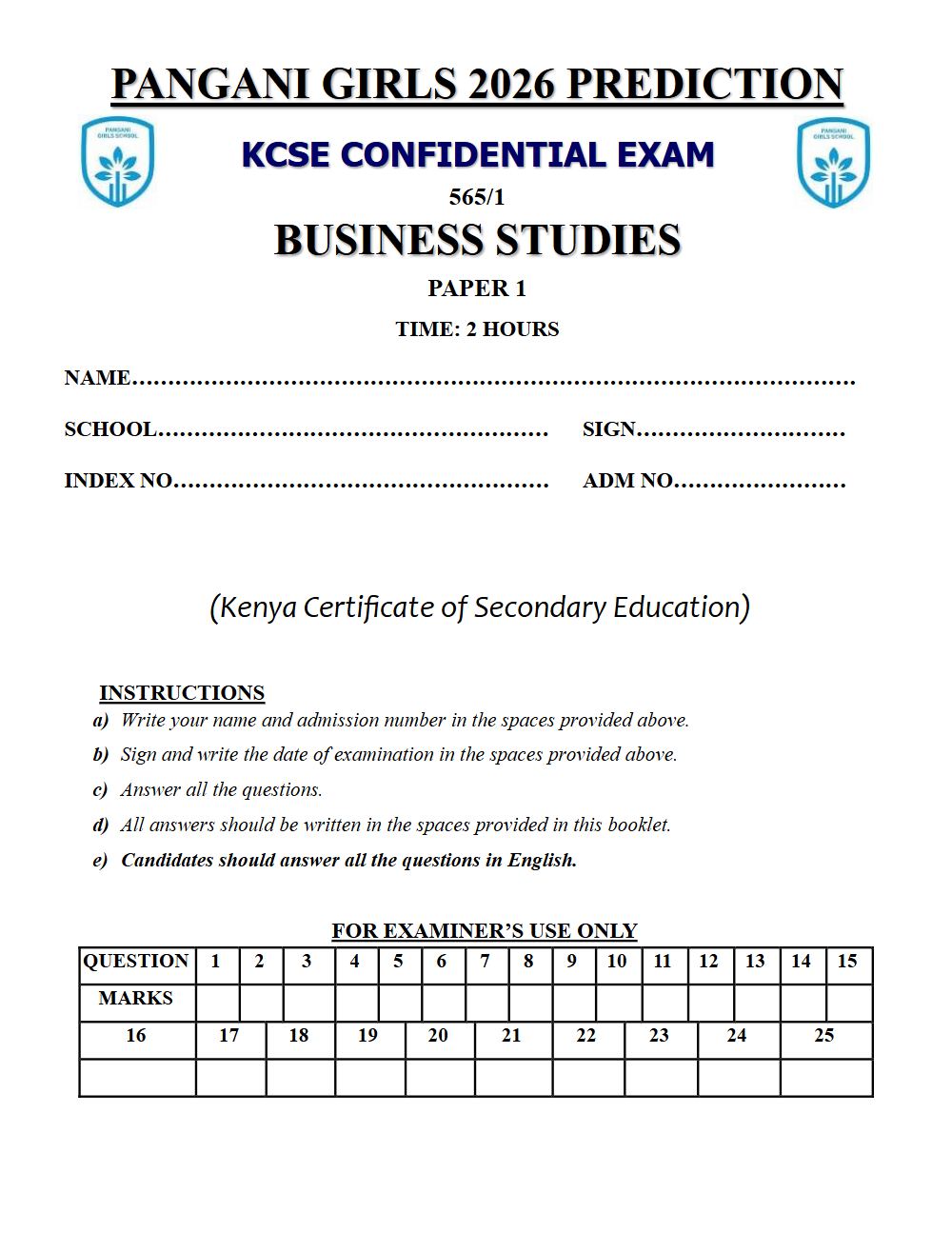 Thumbnail preview of Form 4 Business Studies Paper 1 KCSE Prediction 2026_29