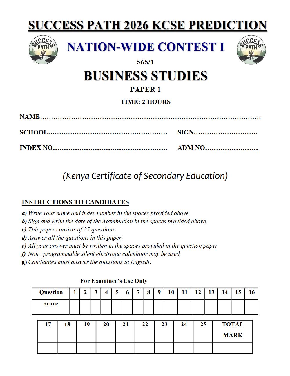 Thumbnail preview of Form 4 Business Studies Paper 1 KCSE Prediction 2026_31