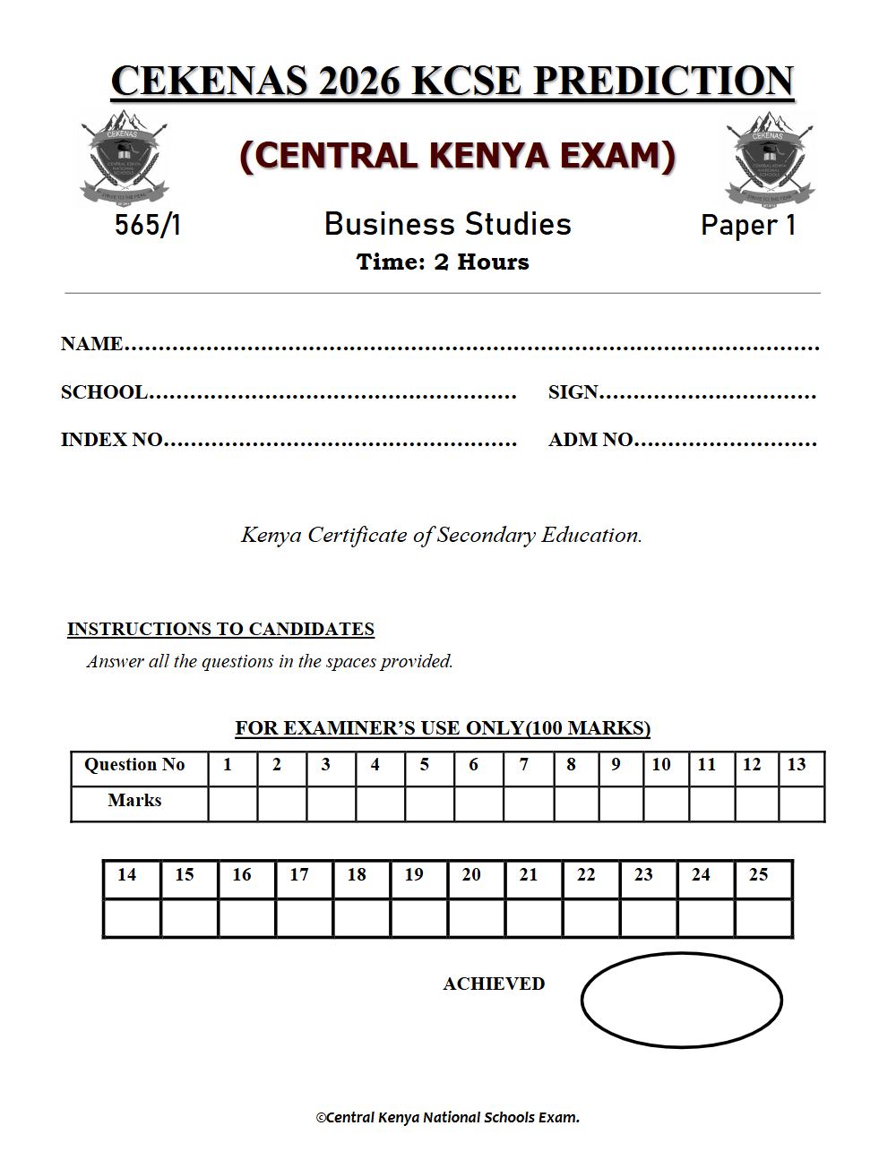 Thumbnail preview of Form 4 Business Studies Paper 1 KCSE Prediction 2026_7