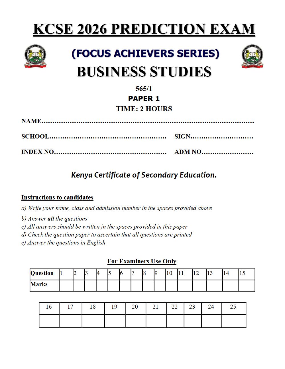 Thumbnail preview of Form 4 Business Studies Paper 1 KCSE Prediction 2026_8