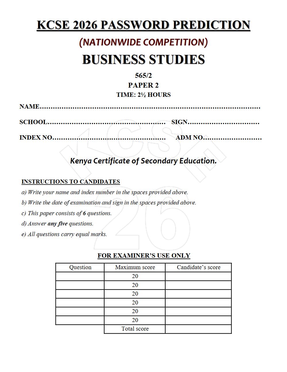 Thumbnail preview of Form 4 Business Studies Paper 2 KCSE Prediction 2026_13