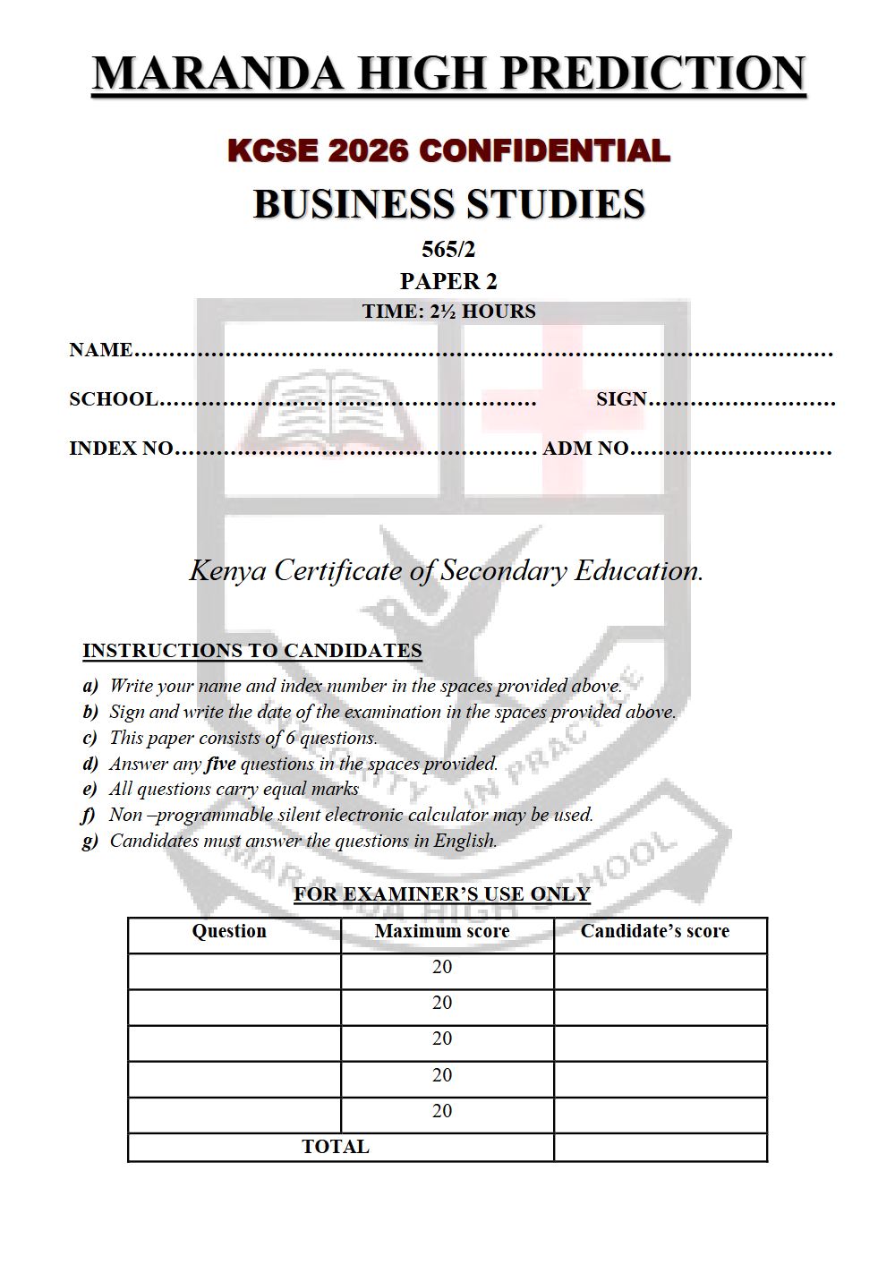 Thumbnail preview of Form 4 Business Studies Paper 2 KCSE Prediction 2026_22
