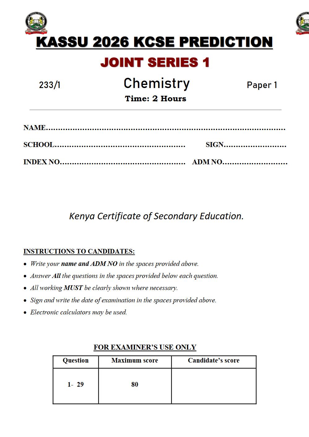 Thumbnail preview of Form 4 Chemistry Paper 1 KCSE Prediction 2026_10