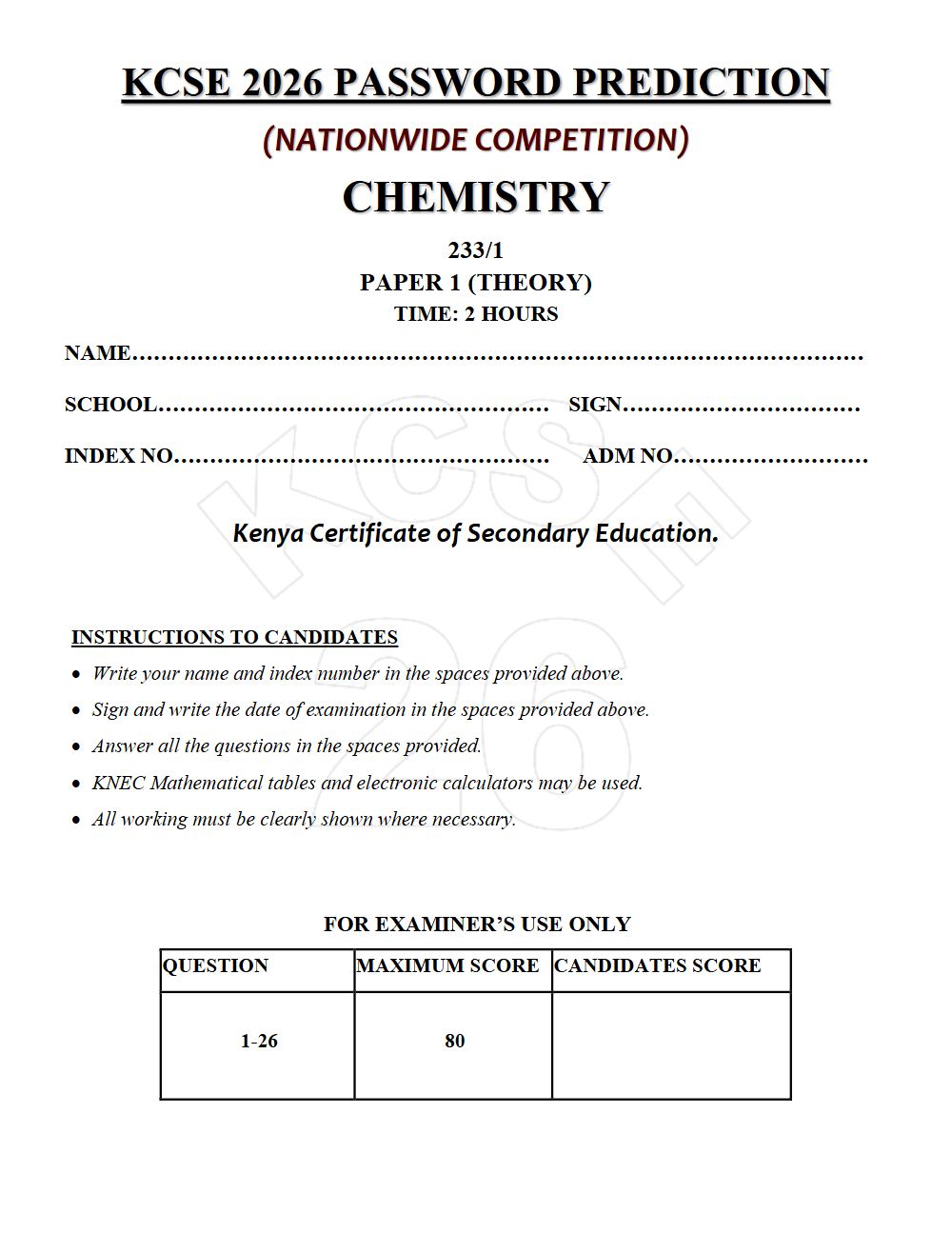 Thumbnail preview of Form 4 Chemistry Paper 1 KCSE Prediction 2026_13