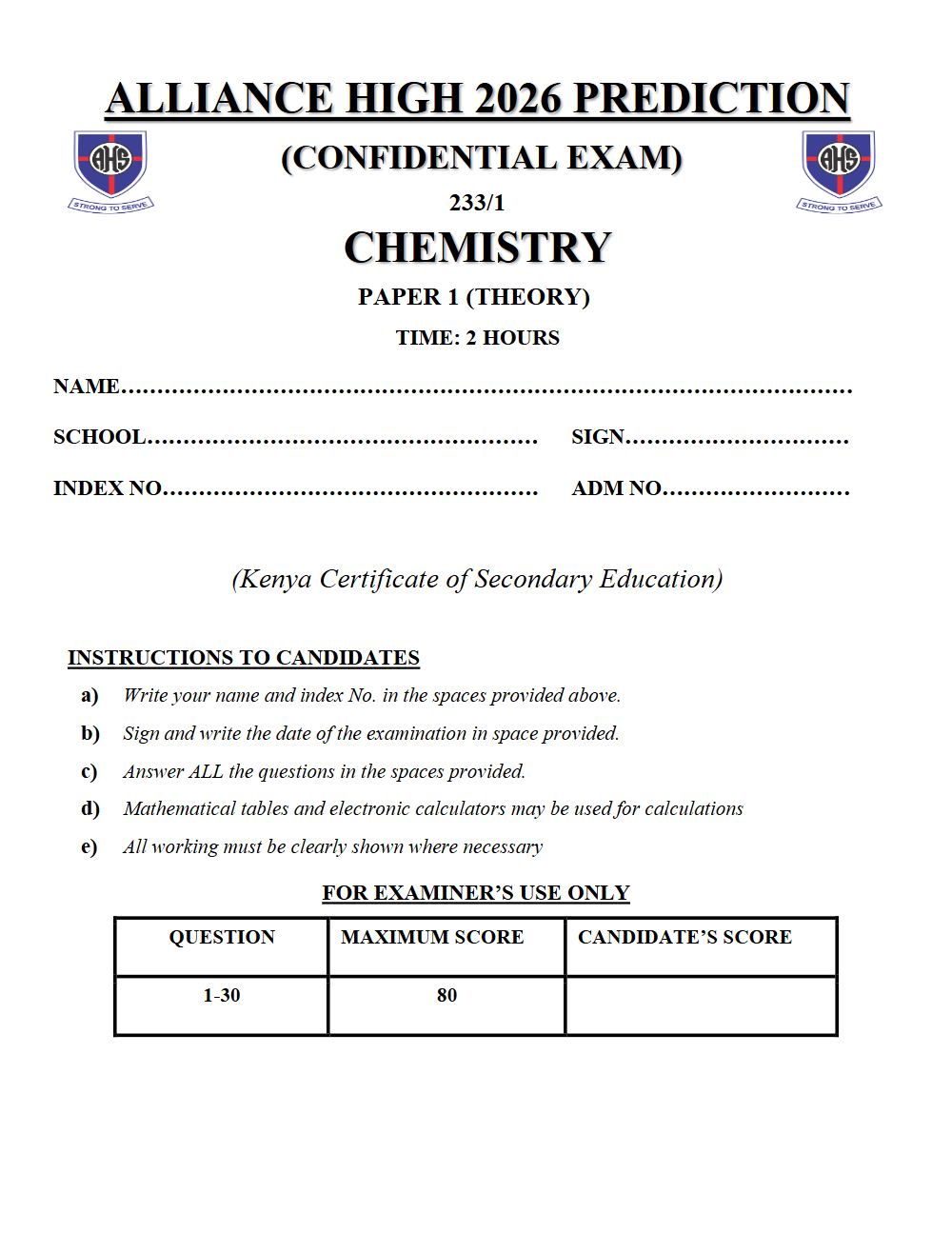 Thumbnail preview of Form 4 Chemistry Paper 1 KCSE Prediction 2026_5