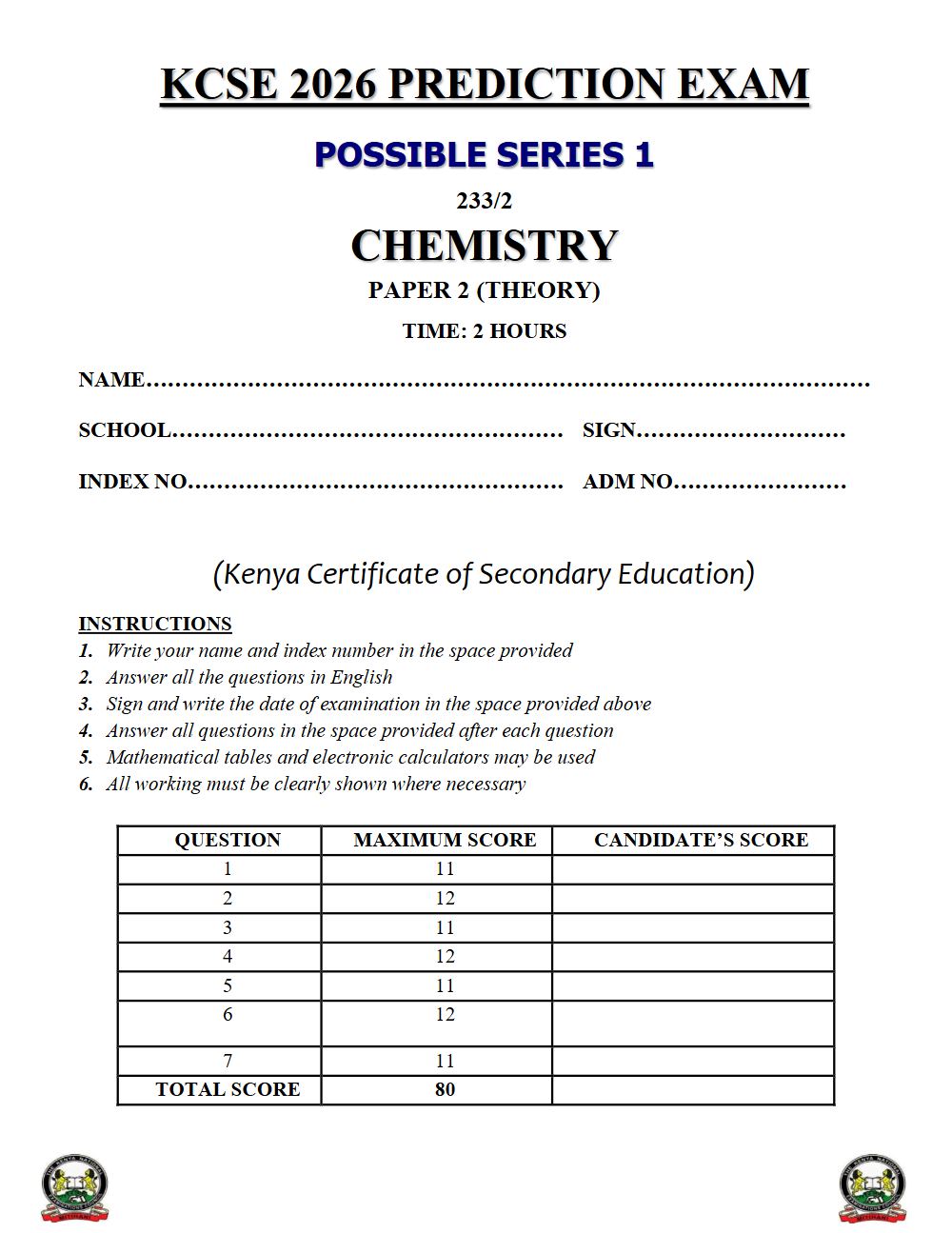 Preview of Form 4 KCSE Prediction Chemistry Paper 2 Prediction Paper 2026