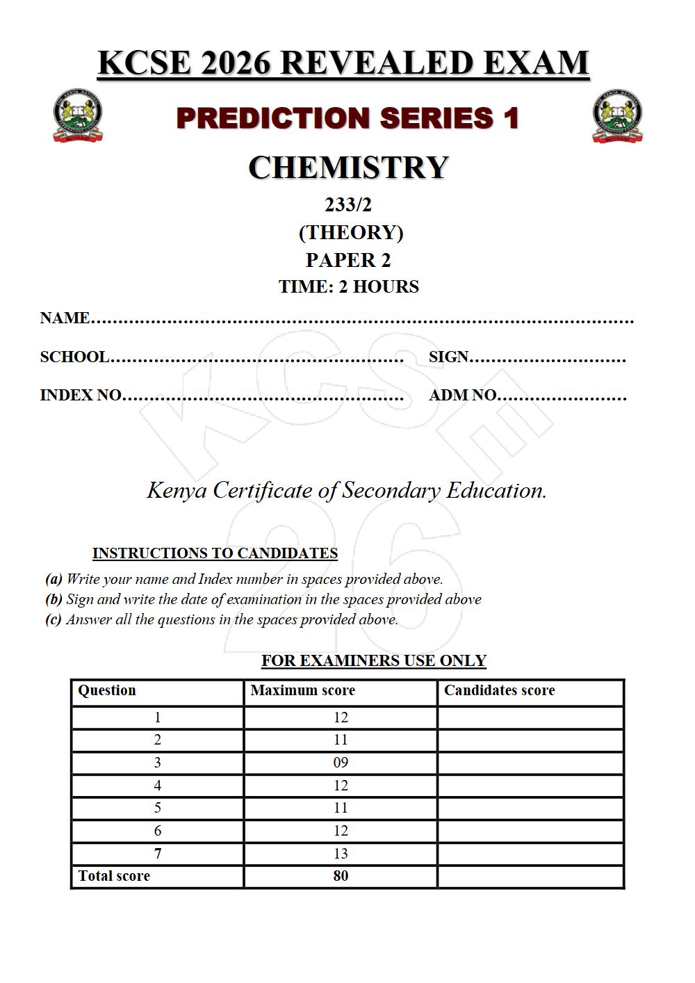 Preview of Form 4 KCSE Prediction Chemistry Paper 2 Prediction Paper 2026