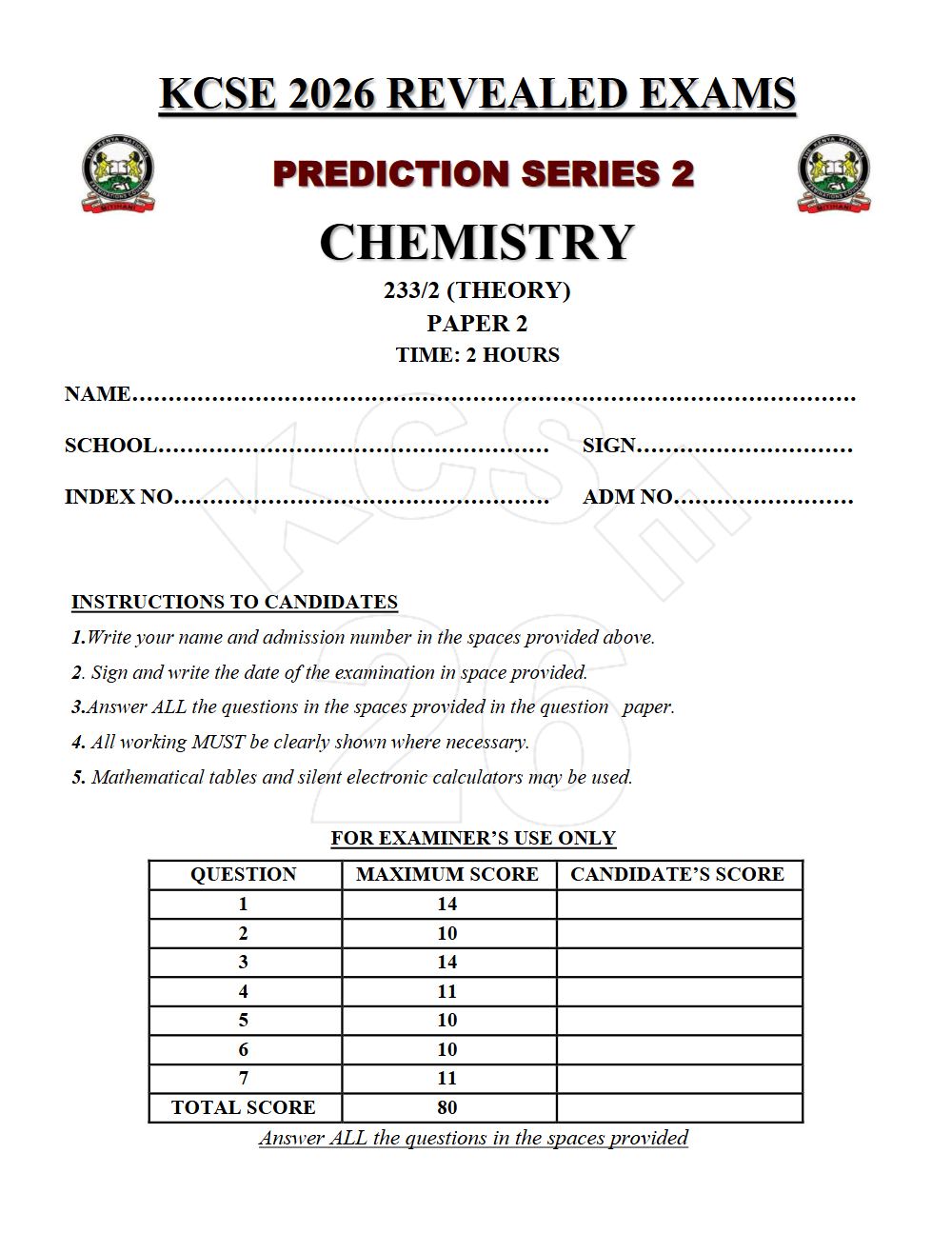 Preview of Form 4 KCSE Prediction Chemistry Paper 2 Prediction Paper 2026