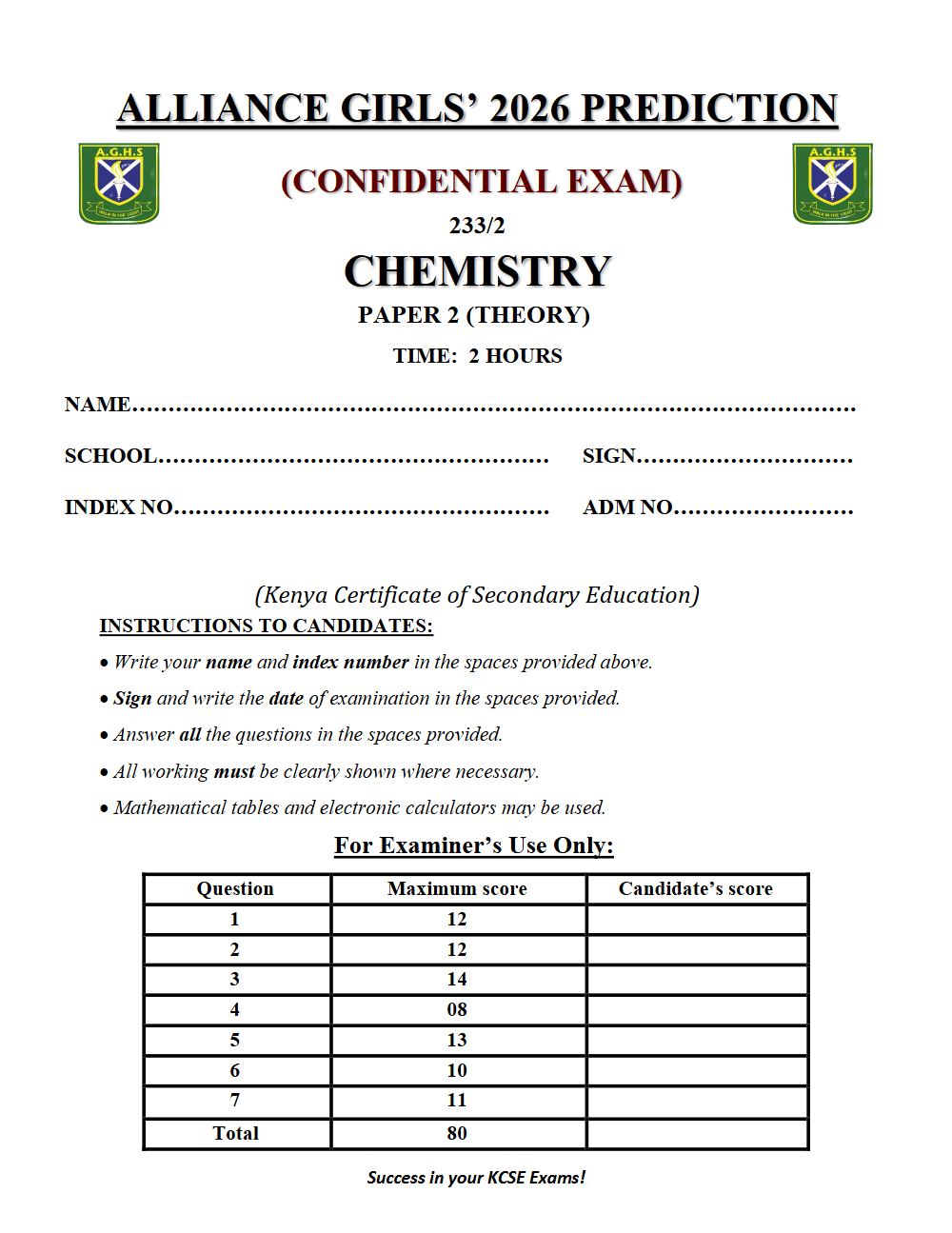 Thumbnail preview of Form 4 Chemistry Paper 2 KCSE Prediction 2026_6