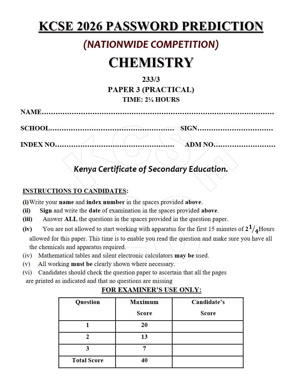 Thumbnail preview of Form 4 Chemistry Paper 3 KCSE Prediction 2026_13