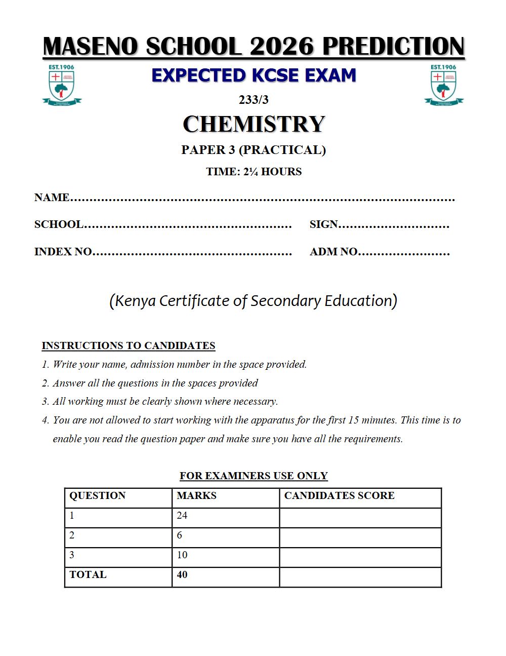 Thumbnail preview of Form 4 Chemistry Paper 3 KCSE Prediction 2026_23