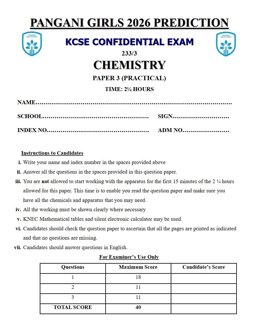 Thumbnail preview of Form 4 Chemistry Paper 3 KCSE Prediction 2026_29