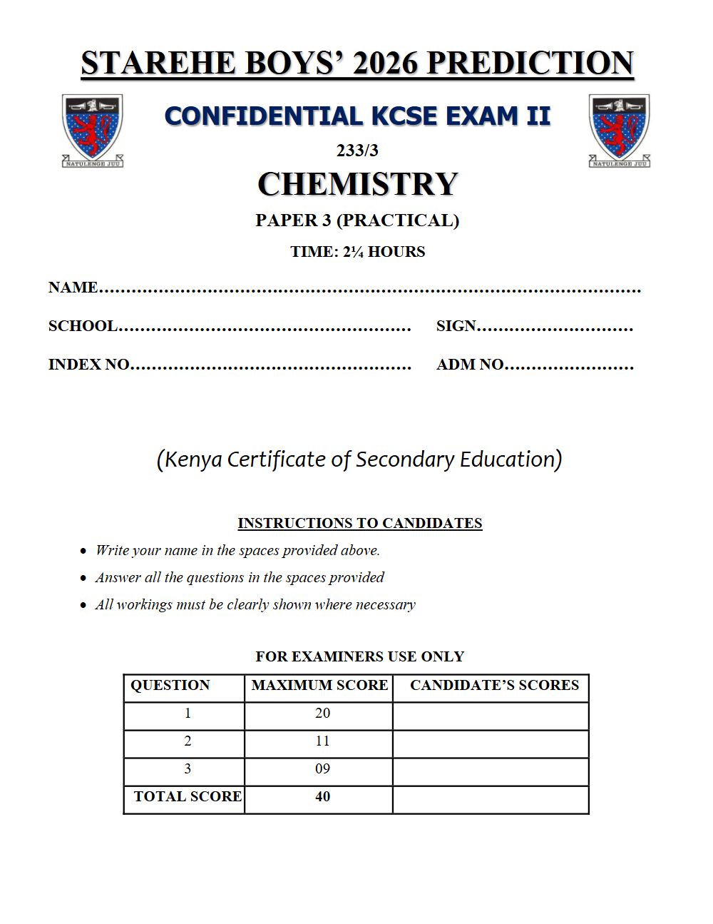 Thumbnail preview of Form 4 Chemistry Paper 3 KCSE Prediction 2026_30