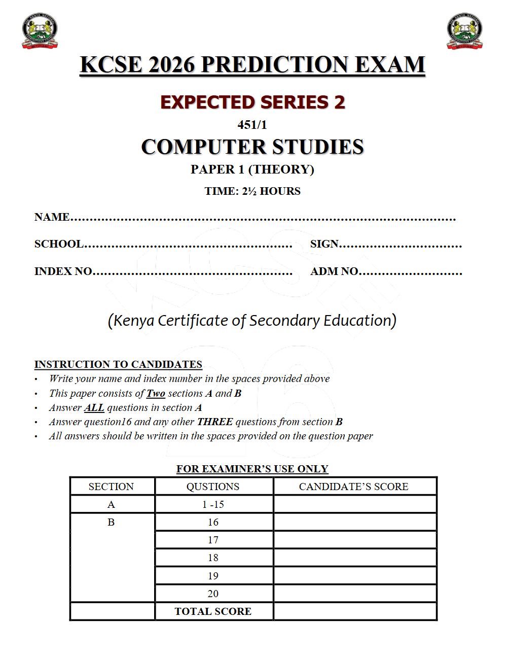 Thumbnail preview of Form 4 Computer Studies Paper 1 KCSE Prediction 2026_15