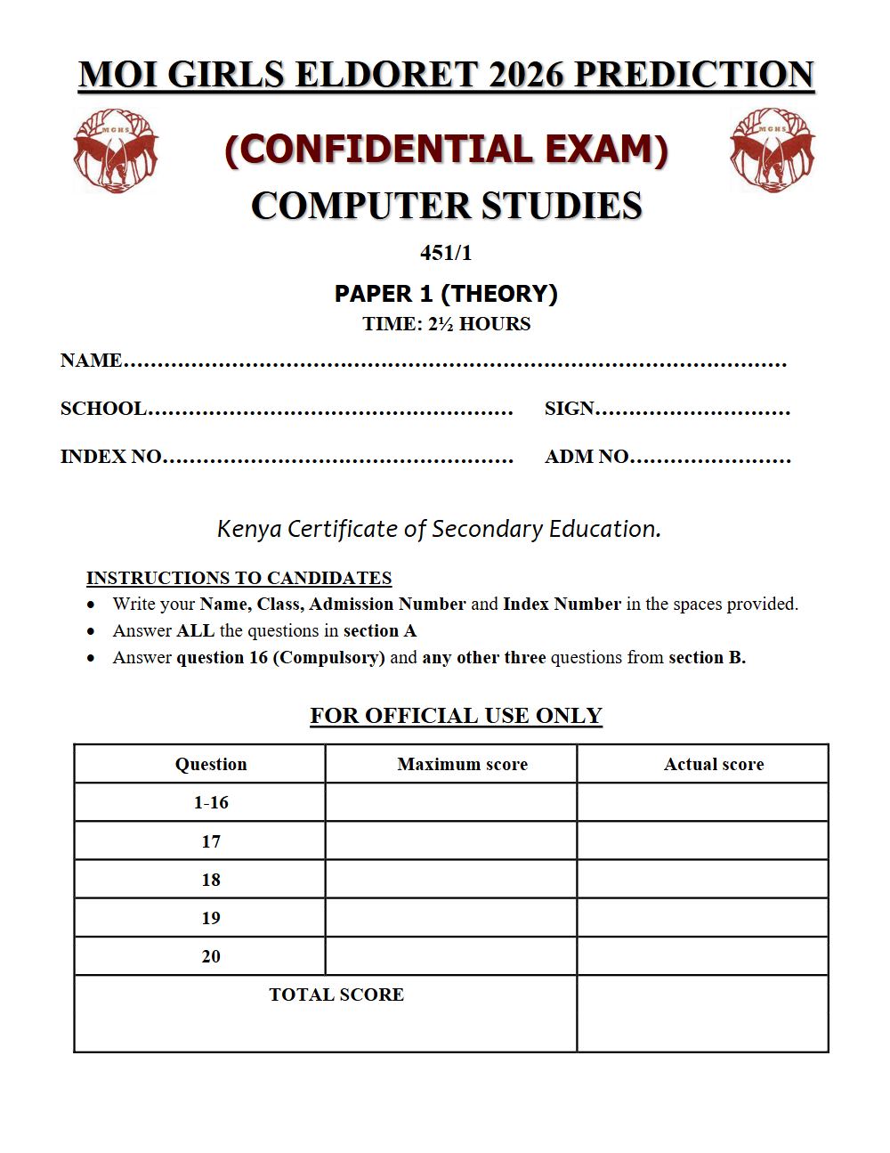 Thumbnail preview of Form 4 Computer Studies Paper 1 KCSE Prediction 2026_24