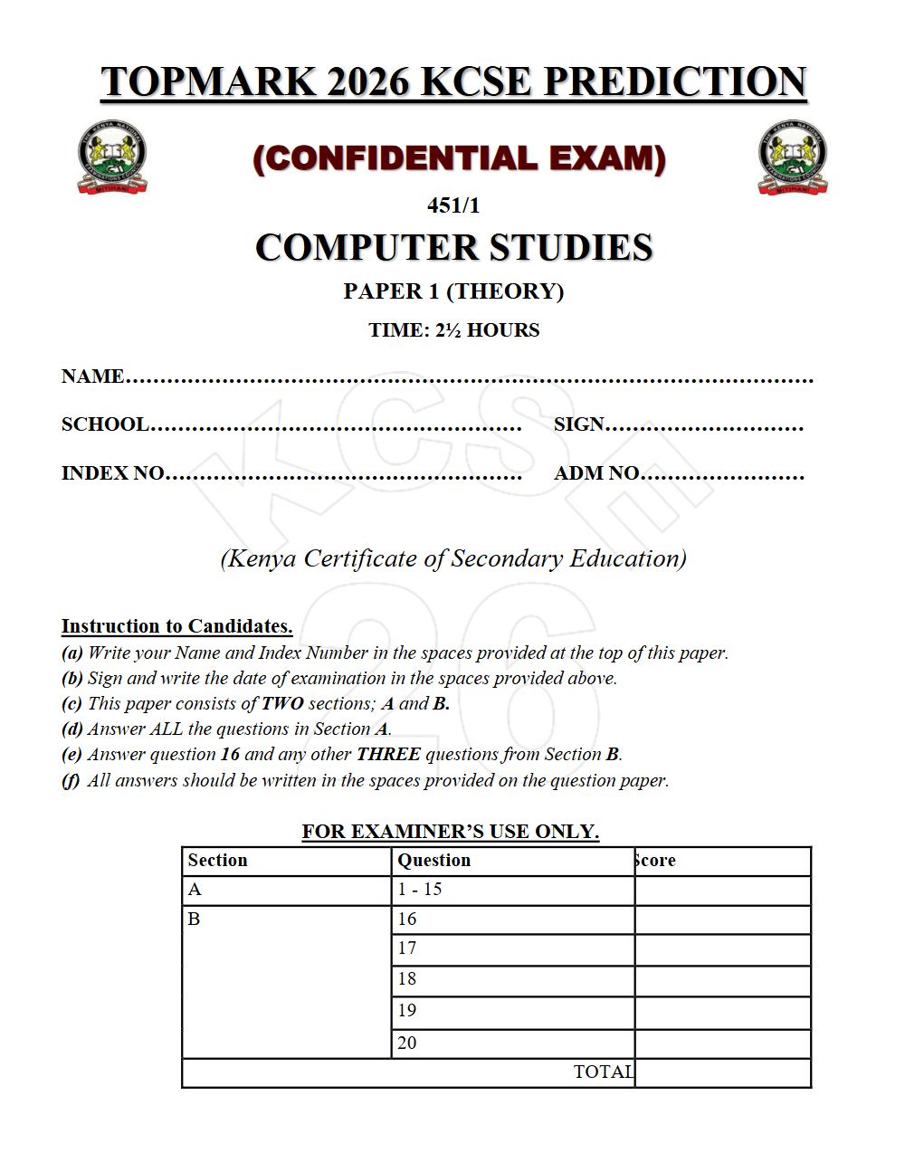 Thumbnail preview of Form 4 Computer Studies Paper 1 KCSE Prediction 2026_32