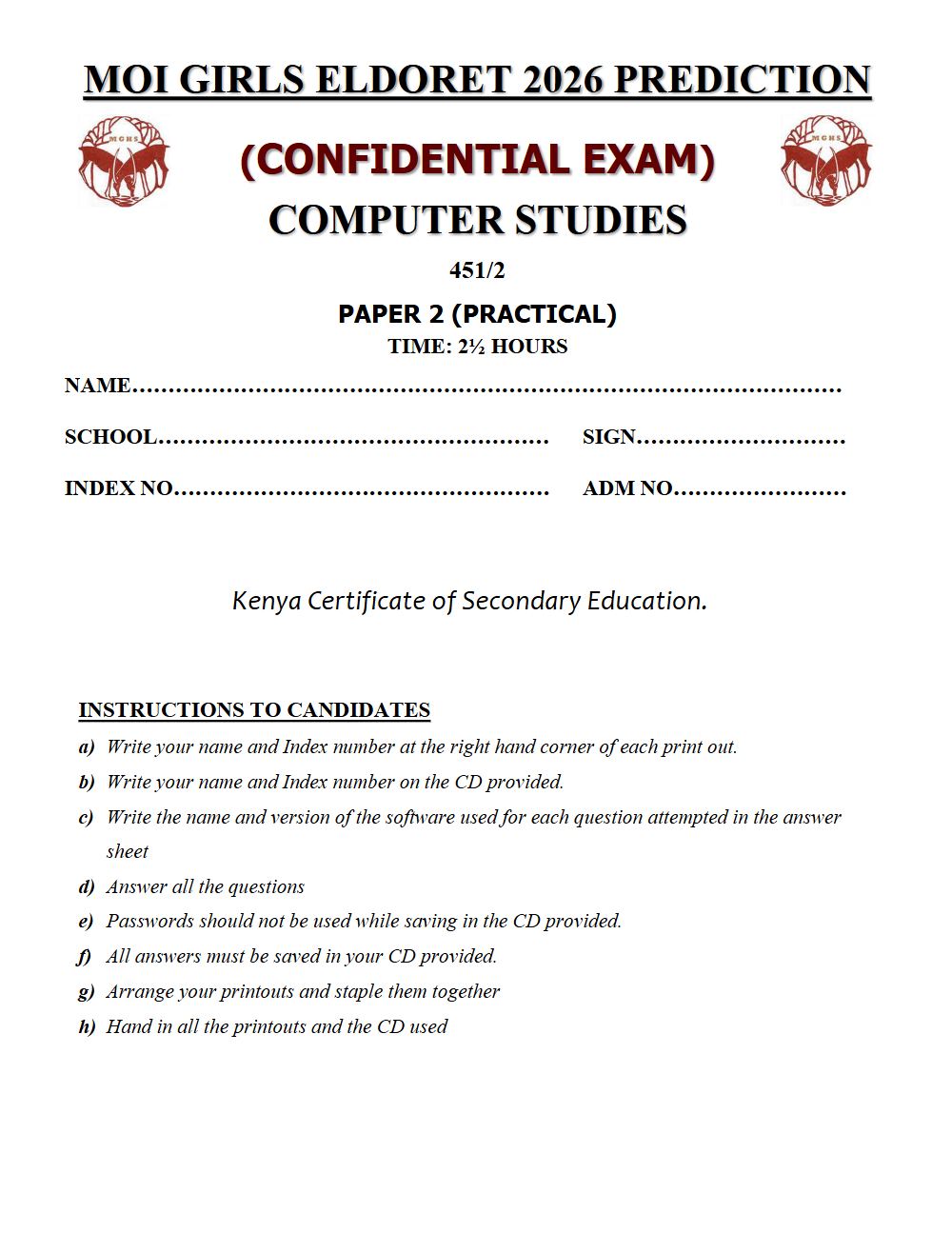 Thumbnail preview of Form 4 Computer Studies Paper 2 KCSE Prediction 2026_24