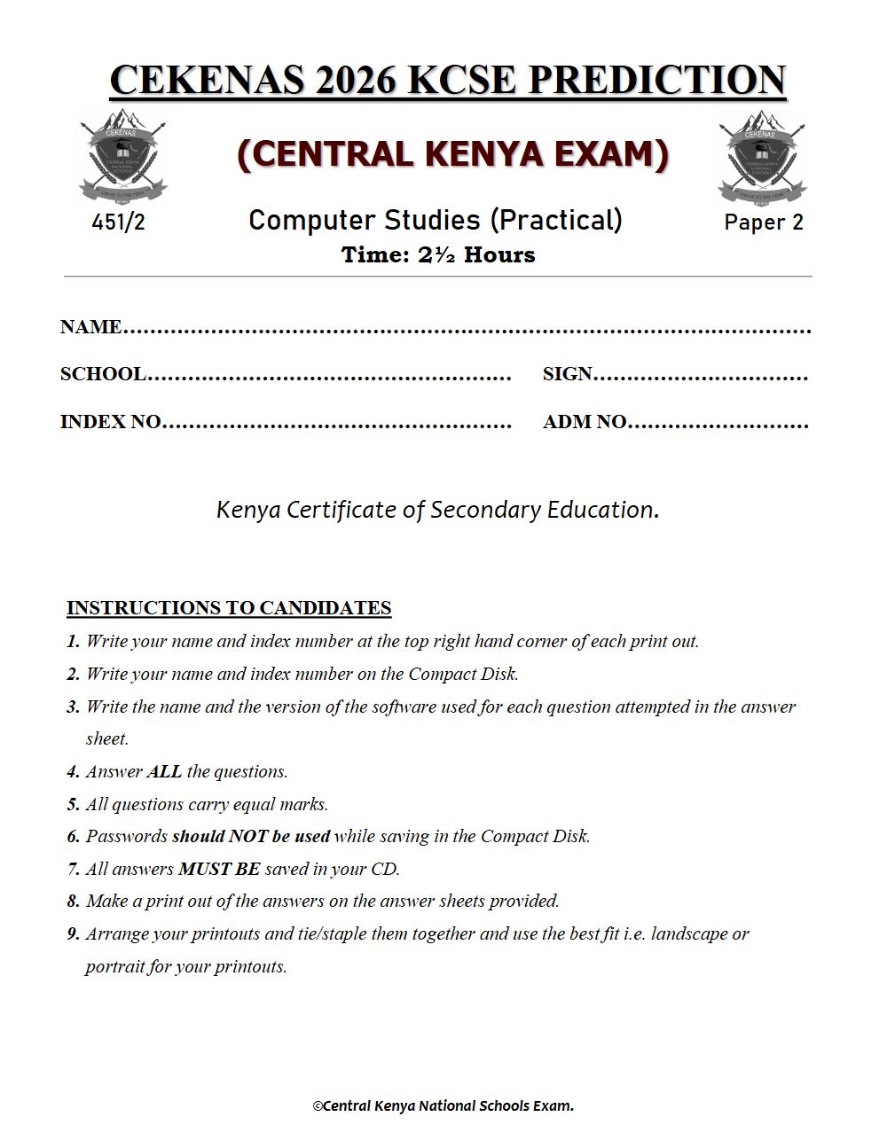 Thumbnail preview of Form 4 Computer Studies Paper 2 KCSE Prediction 2026_7
