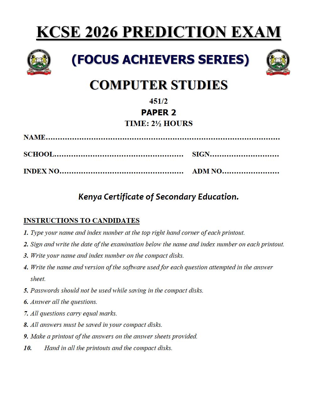 Thumbnail preview of Form 4 Computer Studies Paper 2 KCSE Prediction 2026_8
