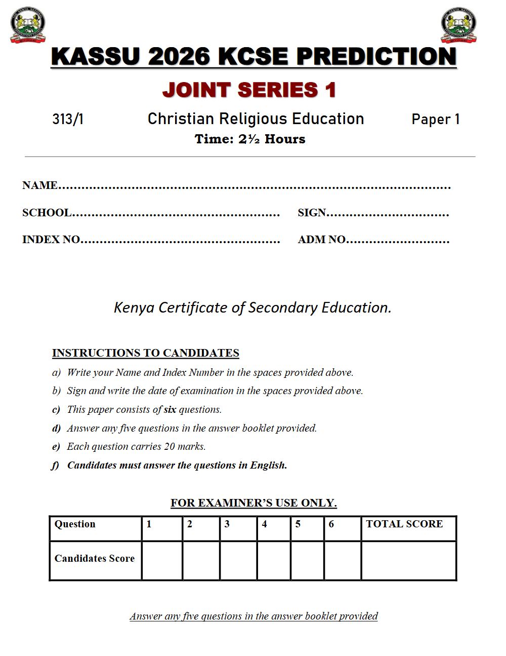 Thumbnail preview of Form 4 CRE Paper 1 KCSE Prediction 2026_10