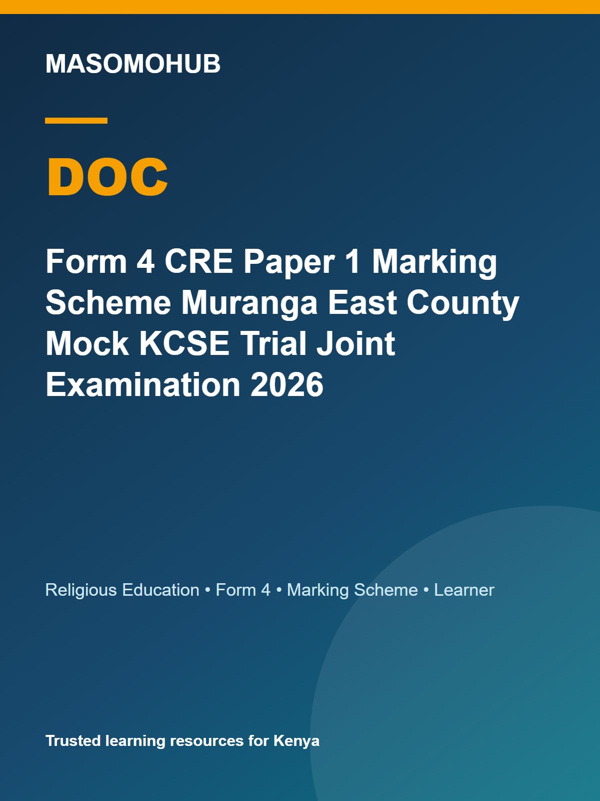 Thumbnail preview of Form 4 CRE Paper 1 Marking Scheme Muranga East County Mock KCSE Trial Joint Examination 2026