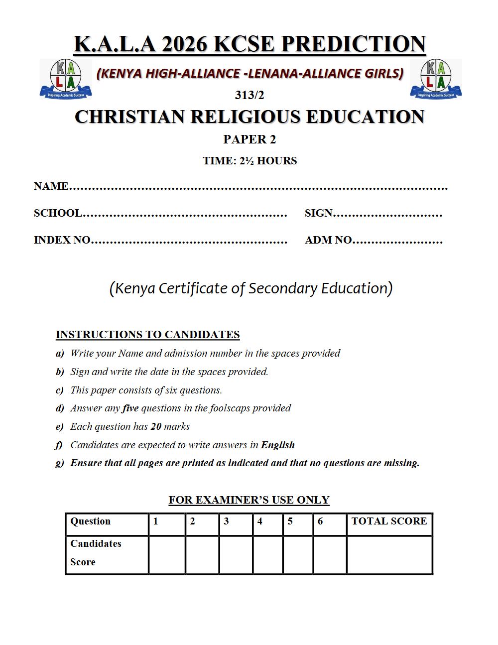Thumbnail preview of Form 4 CRE Paper 2 KCSE Prediction 2026_9