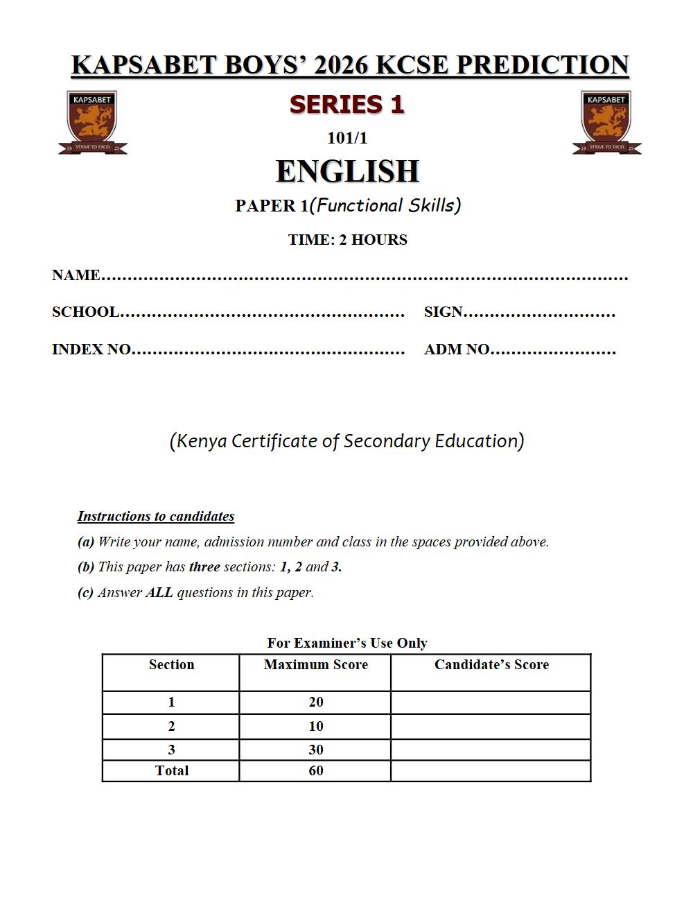 Preview of Form 4 KCSE Prediction English Paper 1 Prediction Paper 2026