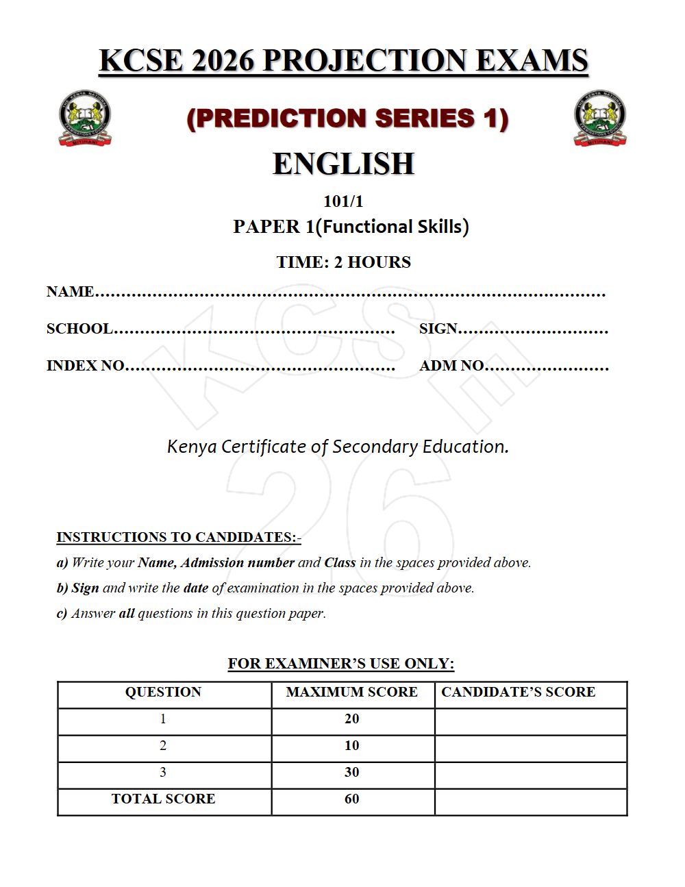 Preview of Form 4 KCSE Prediction English Paper 1 Prediction Paper 2026