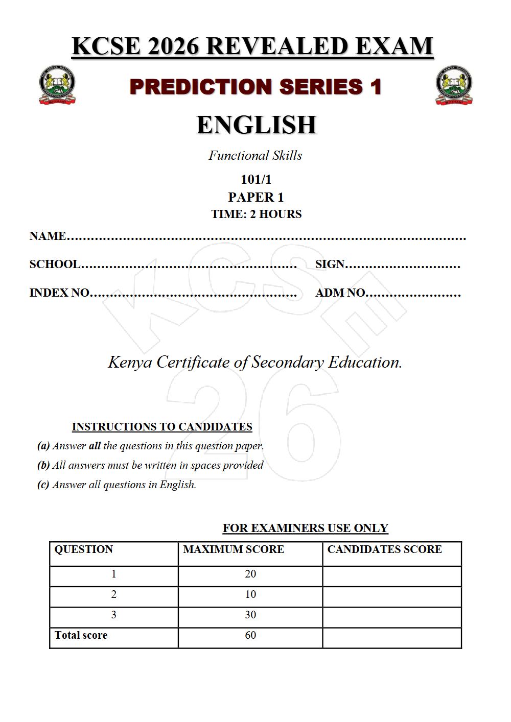 Preview of Form 4 KCSE Prediction English Paper 1 Prediction Paper 2026