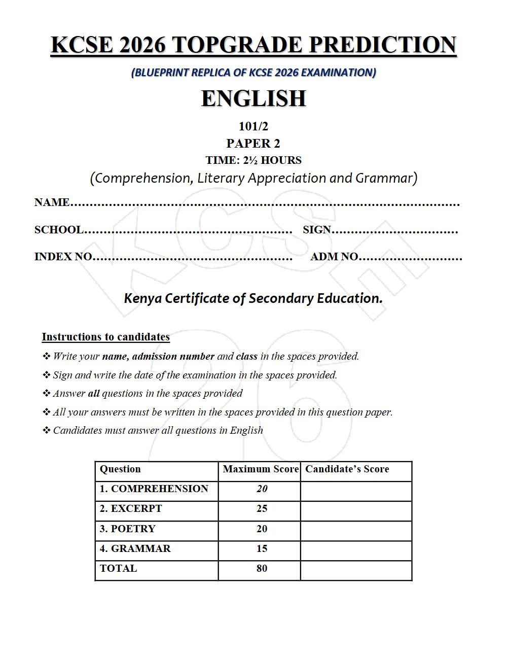 Preview of Form 4 KCSE Prediction English Paper 2 Prediction Paper 2026