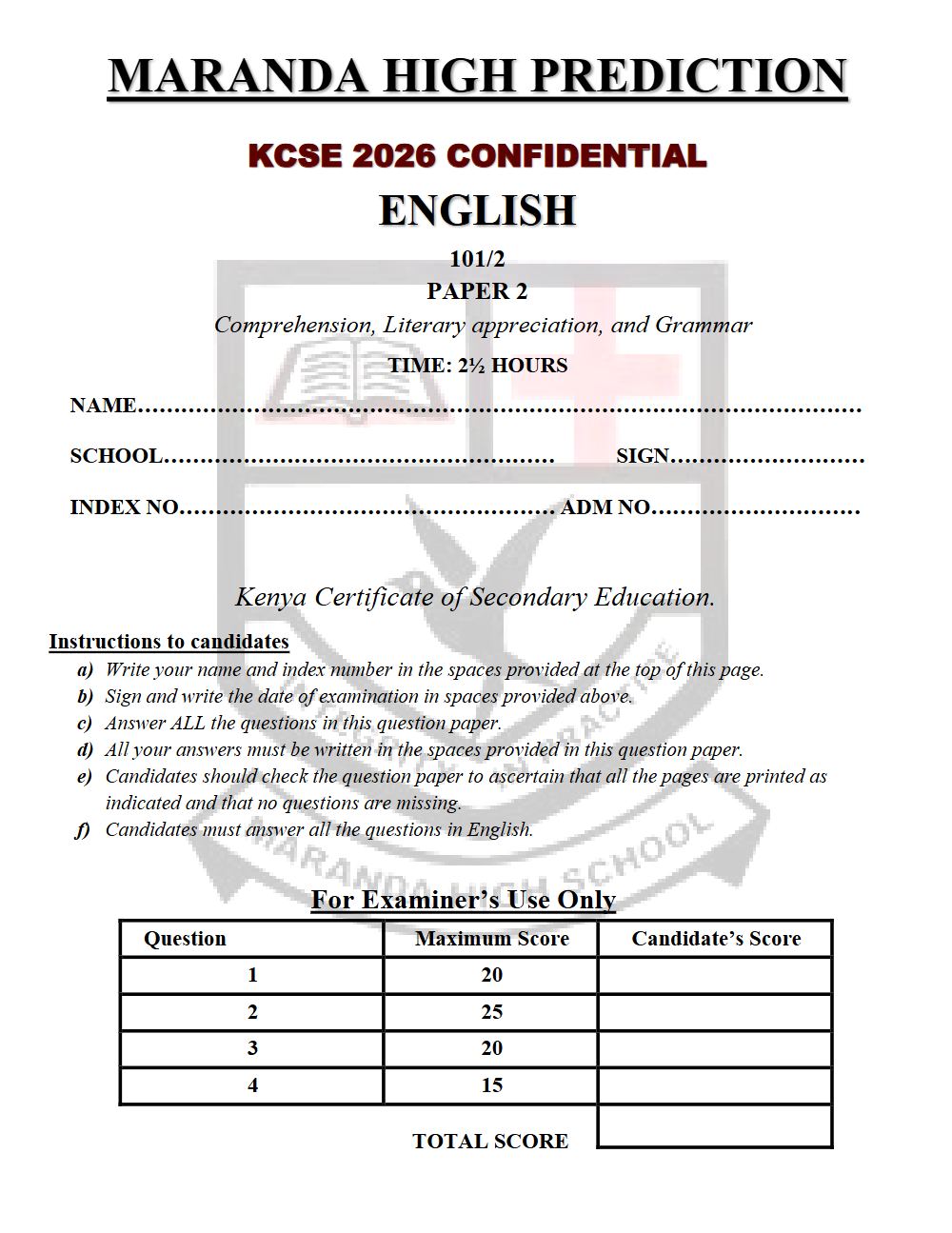 Thumbnail preview of Form 4 English Paper 2 KCSE Prediction 2026_22