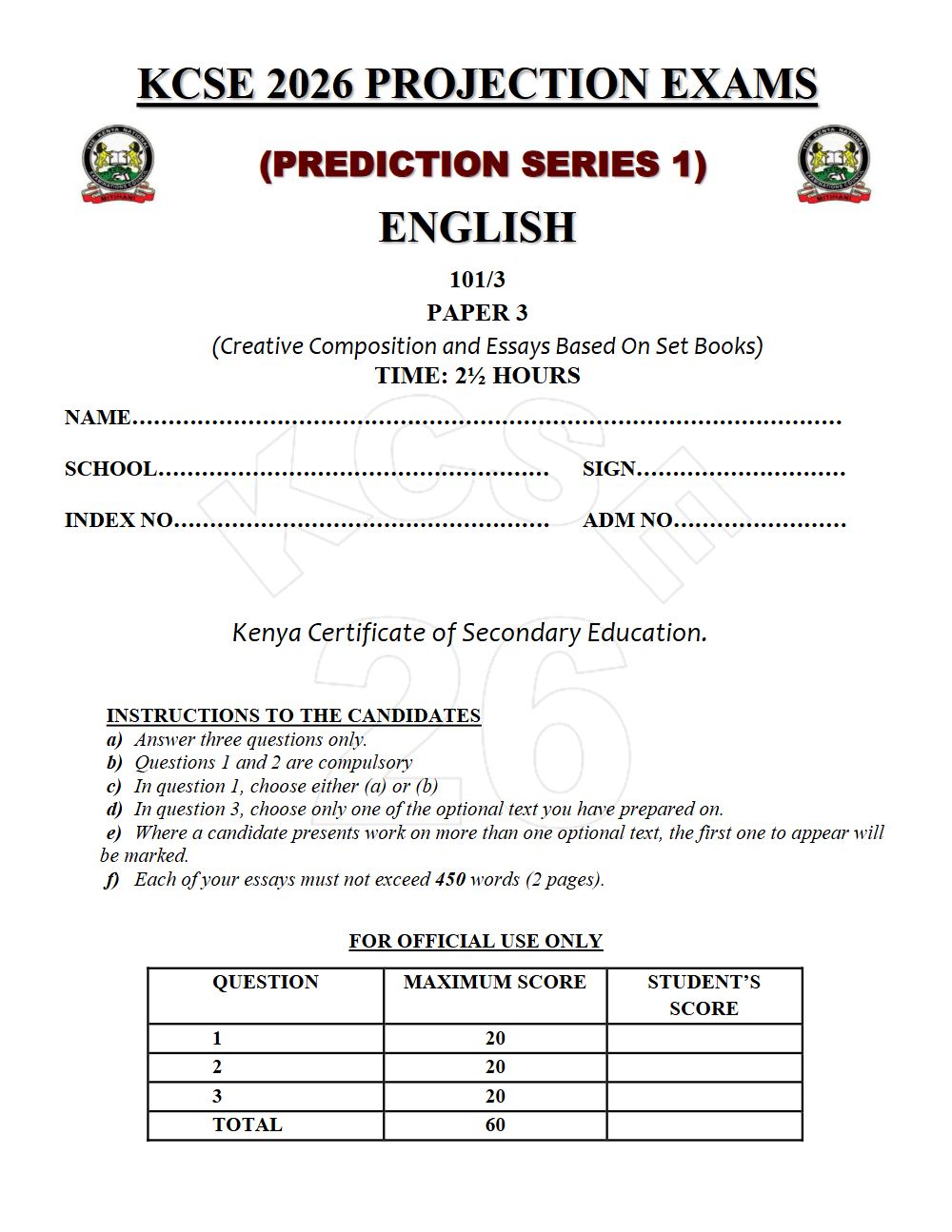 Preview of Form 4 KCSE Prediction English Paper 3 Prediction Paper 2026