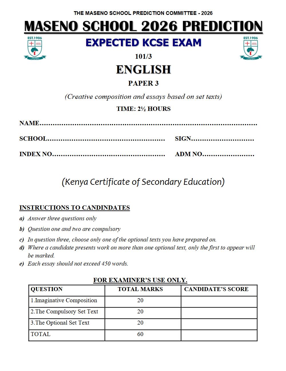 Thumbnail preview of Form 4 English Paper 3 KCSE Prediction 2026_23