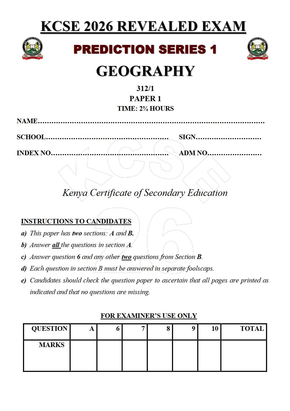 Thumbnail preview of Form 4 Geography Paper 1 KCSE Prediction 2026_17