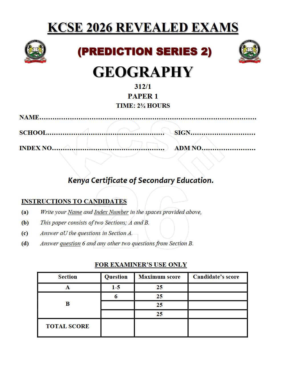 Thumbnail preview of Form 4 Geography Paper 1 KCSE Prediction 2026_18