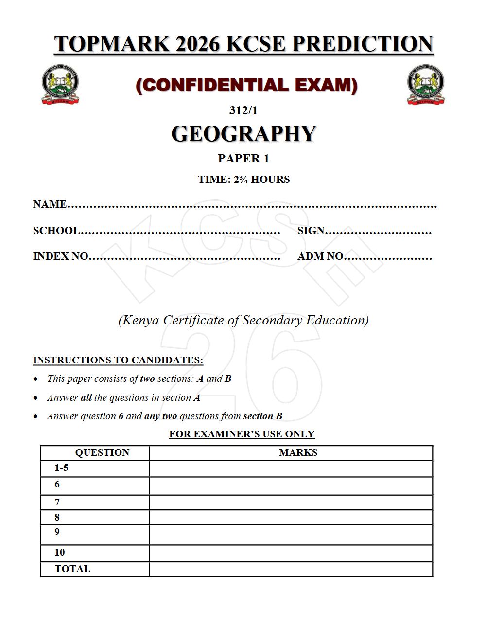 Thumbnail preview of Form 4 Geography Paper 1 KCSE Prediction 2026_32