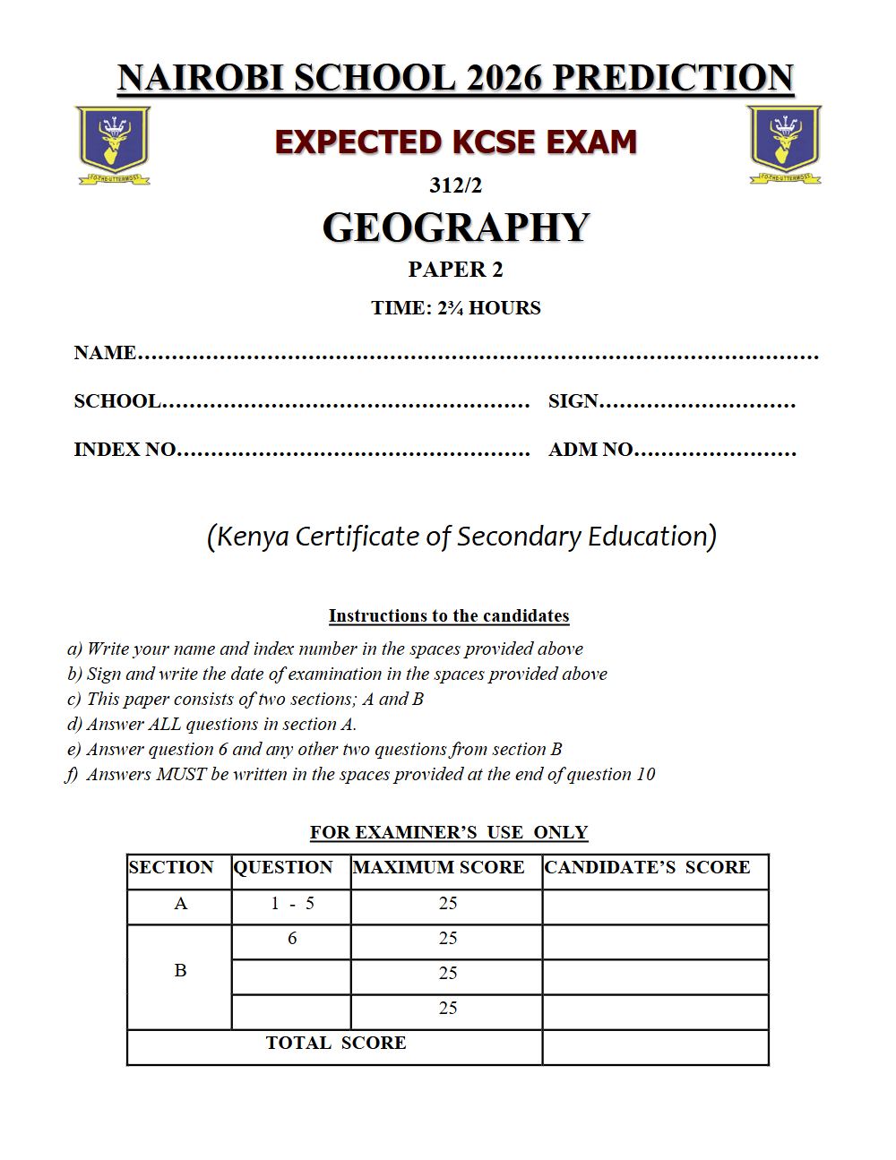 Thumbnail preview of Form 4 Geography Paper 2 KCSE Prediction 2026_27