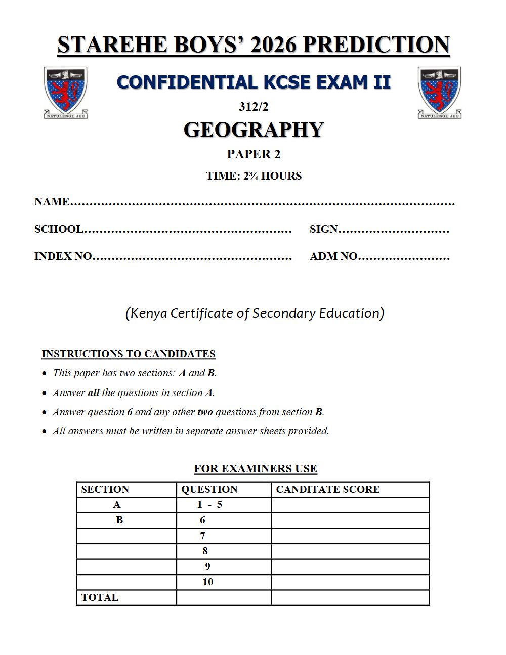 Thumbnail preview of Form 4 Geography Paper 2 KCSE Prediction 2026_30