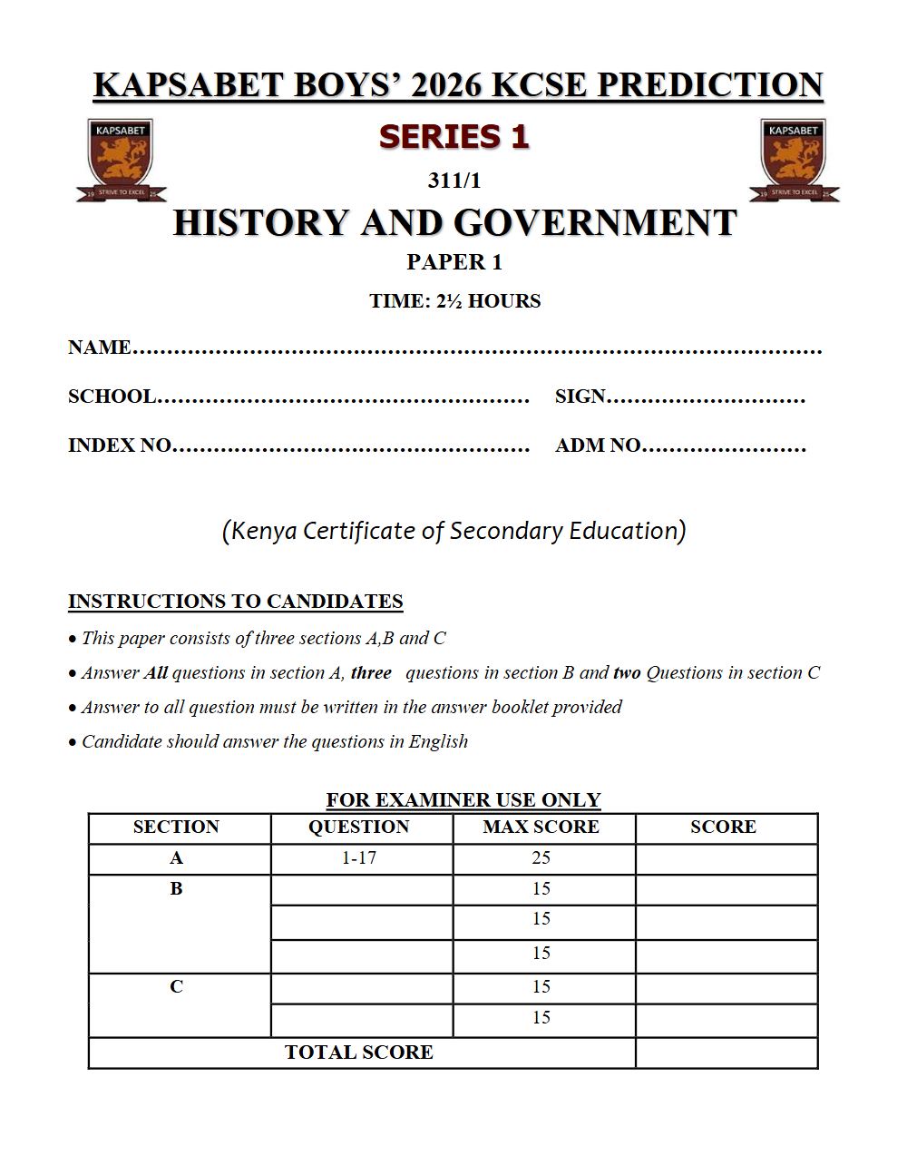 Thumbnail preview of Form 4 History and Government Paper 1 KCSE Prediction 2026_12