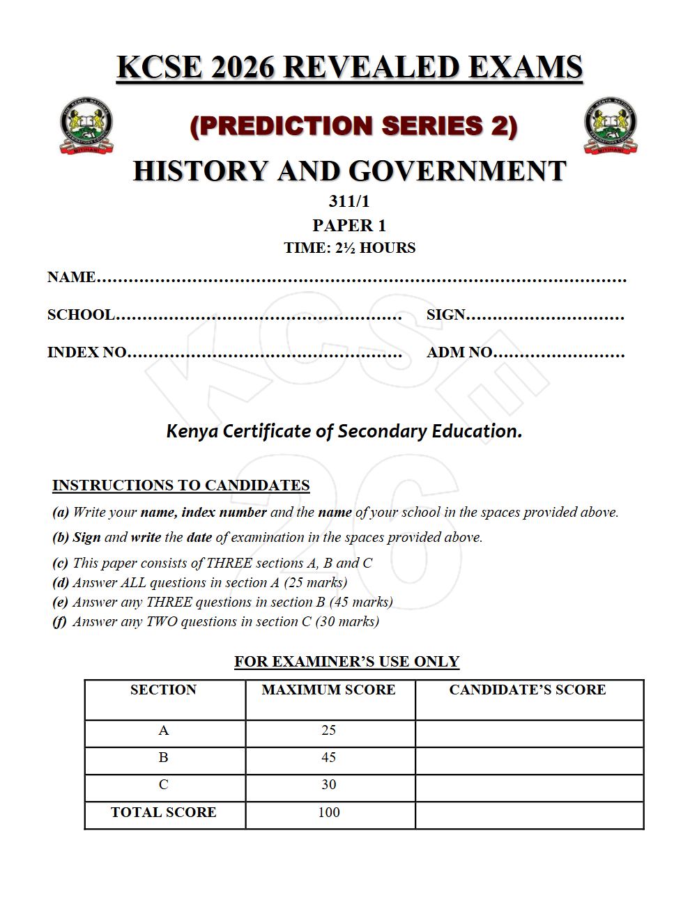 Thumbnail preview of Form 4 History and Government Paper 1 KCSE Prediction 2026_18